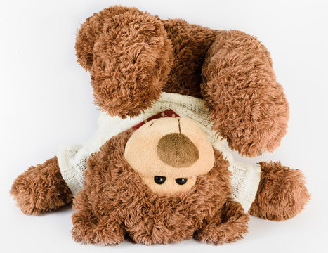 children's soft toy - teddy bear, close-up, isolated