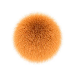 Orange fluffy ball, fur pompon isolated on white