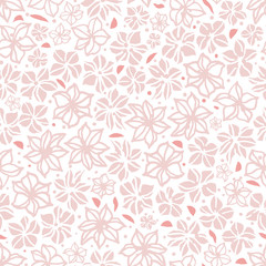 Fototapeta premium Vector light pink hand drawn flower repeat pattern. Suitable for gift wrap, textile and wallpaper. Suitable for stationary, hoem decor and scrapbooking. Surface pattern design.