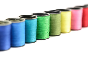 Rainbow arranged colorful bobbin thread