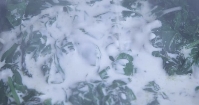 Сooking spinach in frying pan