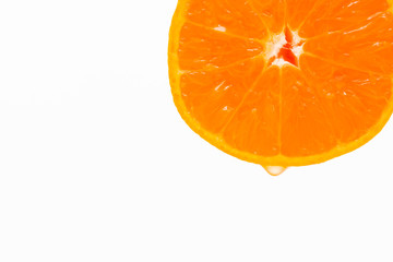 Sliced oranges on the top edge and white background,