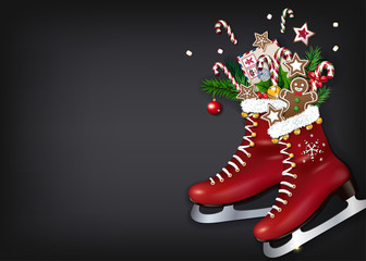 Christmas skates with gifts on the chalkboard