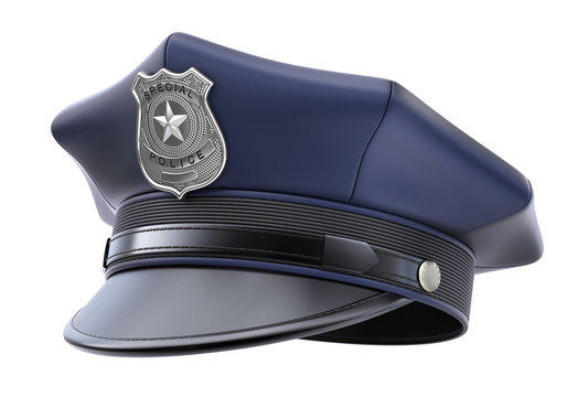 Police cap with badge isolated on white background - 3d illustration