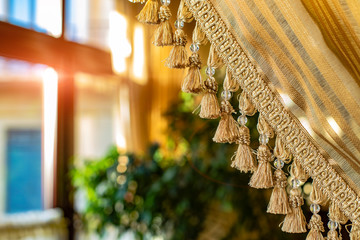 curtain decoration element Eastern elegance needlework fabric style interior luxury restaurant room...