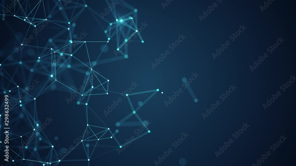 Poster abstract connected dots and lines on blue background. communication and technology network concept w