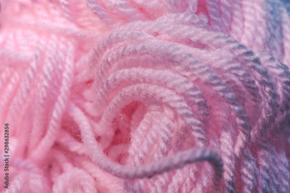 Poster close up beautiful tangle of pink thread background texture. macro photography view.