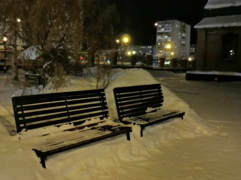 bench in the  winter park
