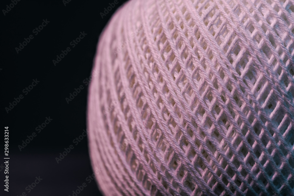 Poster Close up beautiful tangle of thread in red and blue light background texture. Macro Photography view.