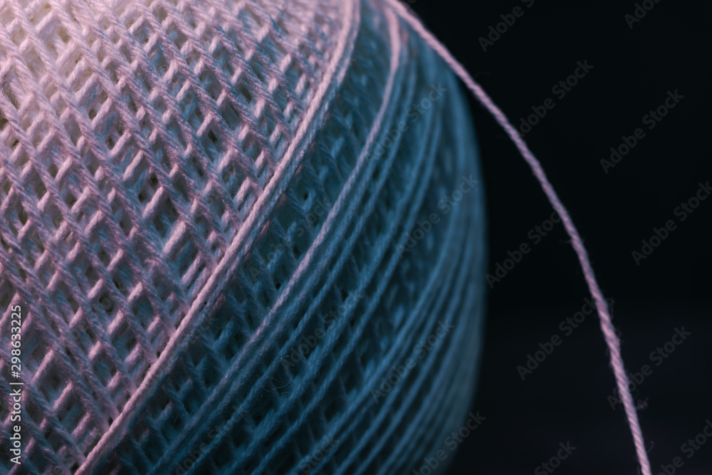 Poster Close up beautiful tangle of thread in red and blue light background texture. Macro Photography view.