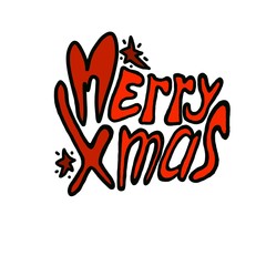 Hand drawn holiday funny doodle cartoon lettering merry christmas greeting sticker