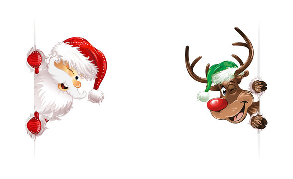 Santa and reindeer green red hat smiling twink