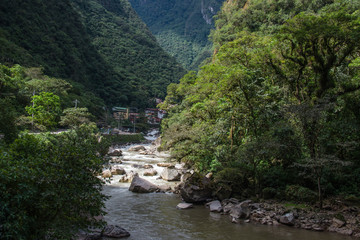 Fototapeta na wymiar View of Aguascalientes and Urubamba river in Peru