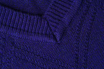 Fototapeta na wymiar Fragment of the neck knitted blue sweatshirt