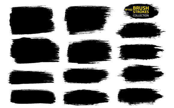 Black ink vector brush strokes. Thin dirty distress texture banners.