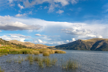 Fototapeta na wymiar View of lagoon Pomacanchi in Peru