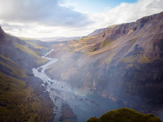 Panoramic view on green inland of Iceland.