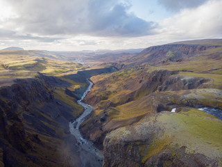 Panoramic view on green inland of Iceland.