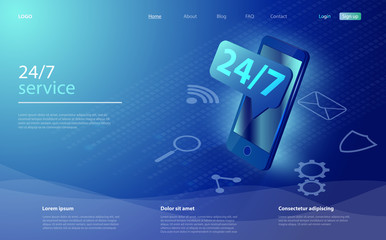 Customer service landing page. 24-7 service concept or call center. 