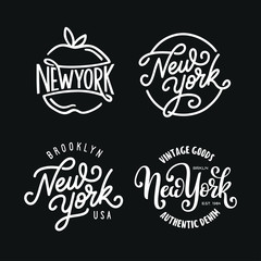 Vintage hand lettered t-shirt design. New york city text set. Vector illustration.