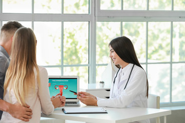 Couple visiting female gynecologist in clinic