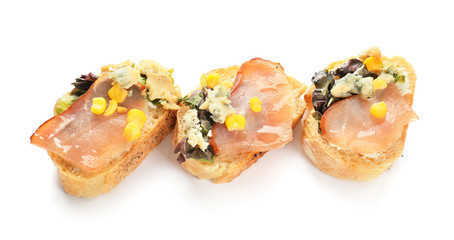 Tasty sandwiches on white background