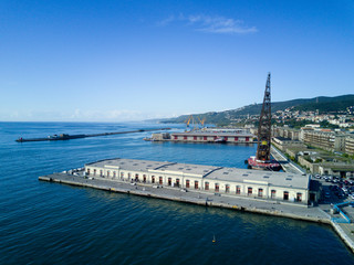 Aerial video shooting with drone on Trieste, a famous Italy city, important hub of maritime trade and tourist art