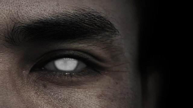 Close up of Zombie white eyes with black background