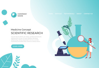 Scientific research banner poster concept. Vector flat cartoon graphic design illustration