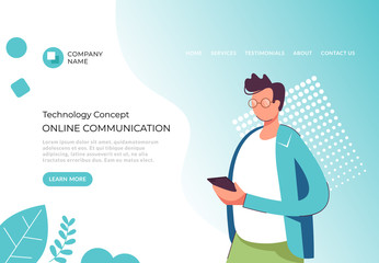 Online chatting communication email phone call banner poster concept. Vector flat cartoon graphic design illustration 