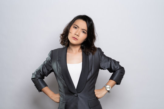 Angry Woman Standing Isolated Over White Background