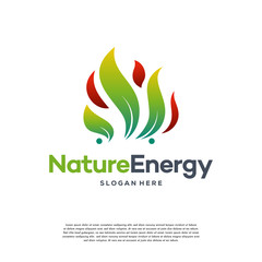 Nature Energy Logo design Concept vector template. Leaf with Fire flame droplet shape Logotype concept icon