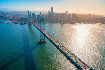 Fototapeta premium Aerial view of the Bay Bridge in San Francisco, CA