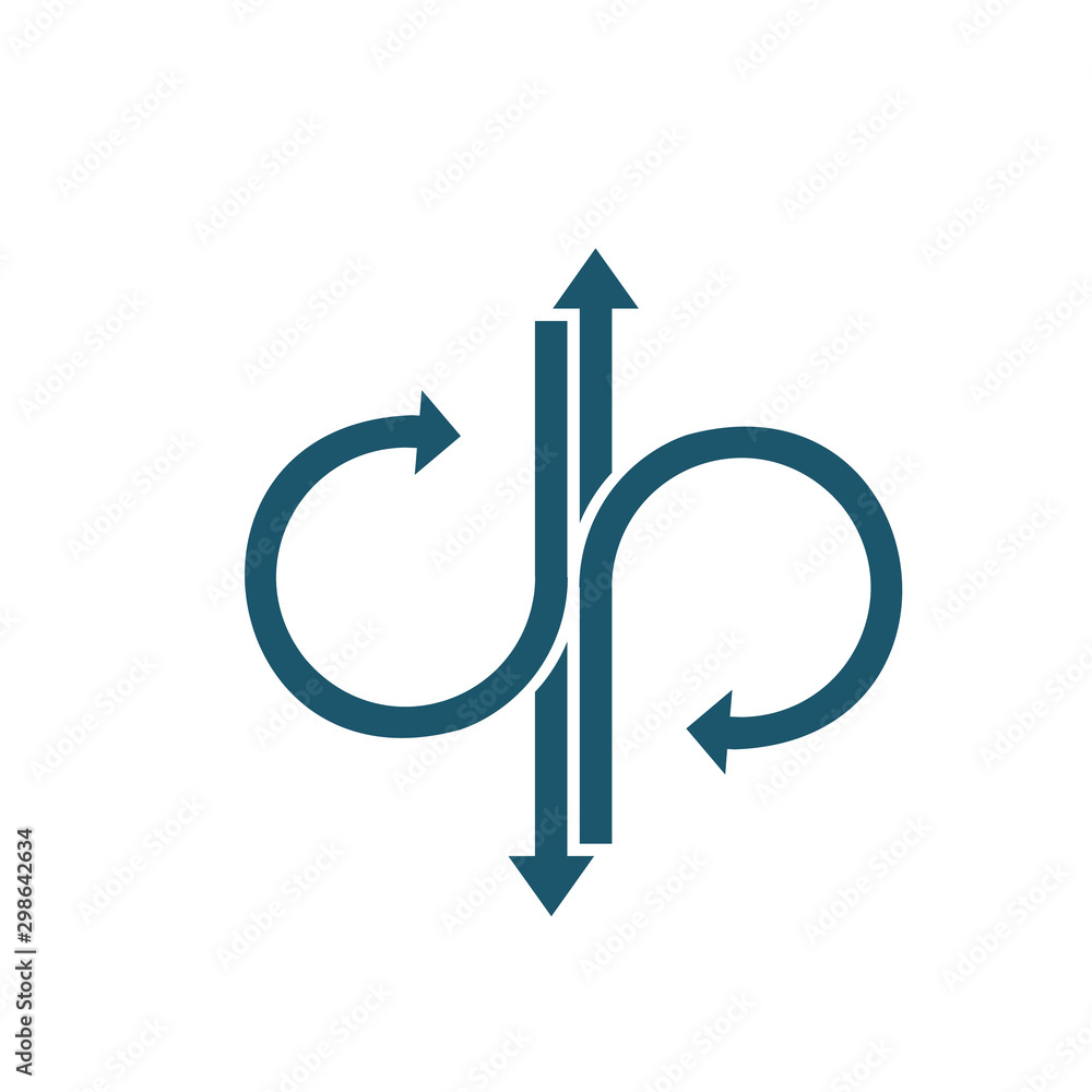 Poster infographics opposite direction or data arrows straight or forward and turn back. stock vector illus
