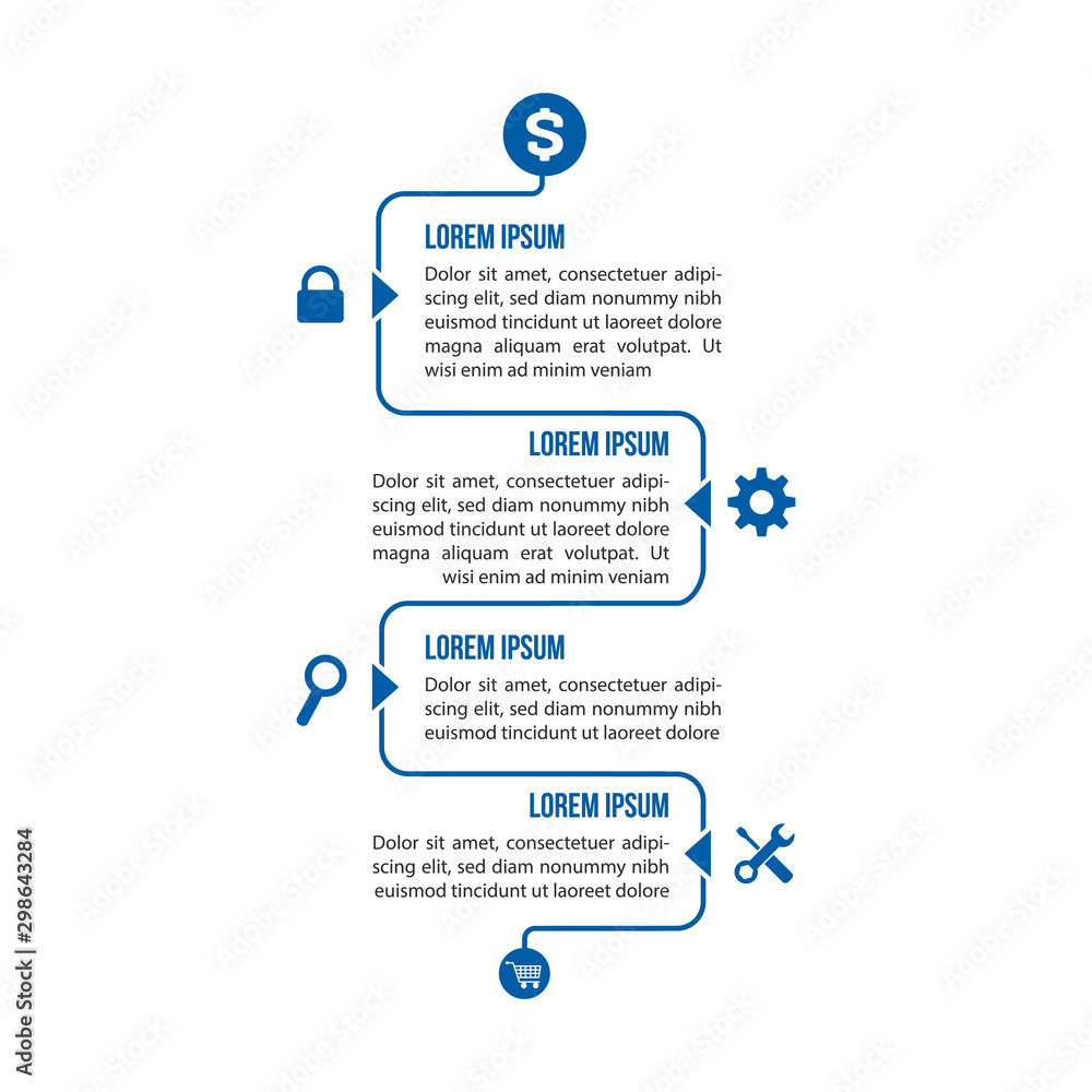 Poster vertical curve line infographic timeline with extra icons. vector design template. stock vector illu