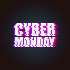 Cyber Monday Sale. Glitch neon Banner of Cyber Monday Sale isolated on the white background. Cyber Monday Sale Vector Illustration