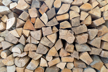 Stack of firewood logs, Beech wood.