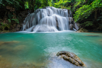 Fototapeta na wymiar Level 2 Wang Matcha, Erawan waterfall, Erawan National Park, Kanchanaburi Province, Thailand