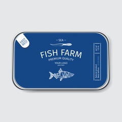 Packaging for seafood. Label for boxing natural products. Sabrefish.