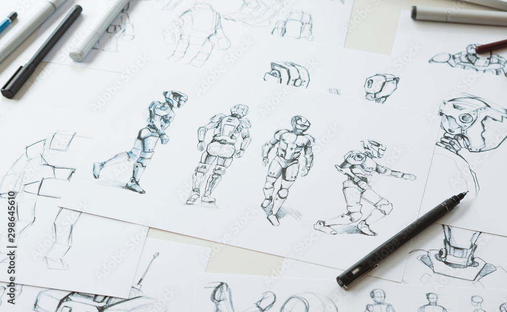 Wall mural animator designer development designing drawing sketching development creating graphic pose characte