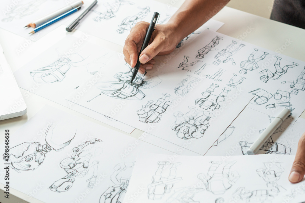 Wall mural animator designer development designing drawing sketching development creating graphic pose characte