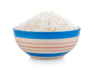 Cooked  Rice in ceramic  bowl on white background