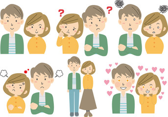 若いカップルの表情集