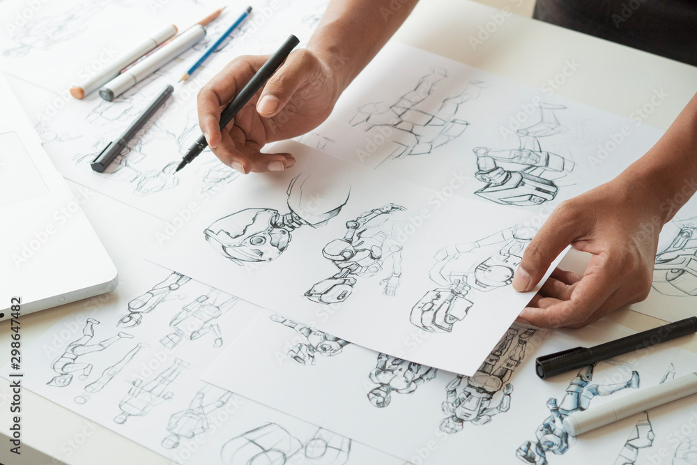 Wall mural animator designer development designing drawing sketching development creating graphic pose characte