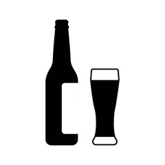 Bottle and glass of beer icon. Beer and pub, bar symbol. UI. Web. Logo. Sign. Flat design. App.Stock vector