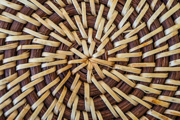 Spiral wicker stand, closeup photo of kitchen mat