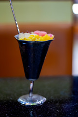 Ice water and fruits are sweet dessert of eating fresh feeling