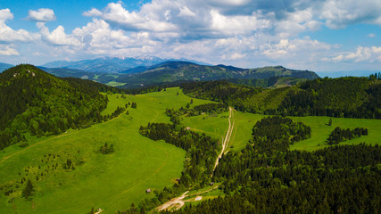 Fototapeta na wymiar Aerial view of a mountain range with trees in the Tatra Mountains, Slovakia