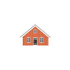 Swedish vector traditional landmark Open Air Museum, cartoon red house isolated on white, decorative flat building, scandinavian symbol, architecture historic sight attraction, Travel sightseeing