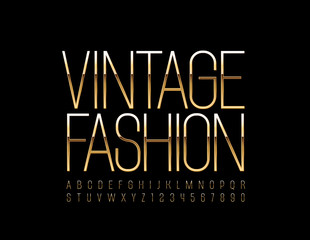 Vector chic Sign Vintage Fashion. Elegant Golden Font. Stylish Alphabet Letters and Numbers.